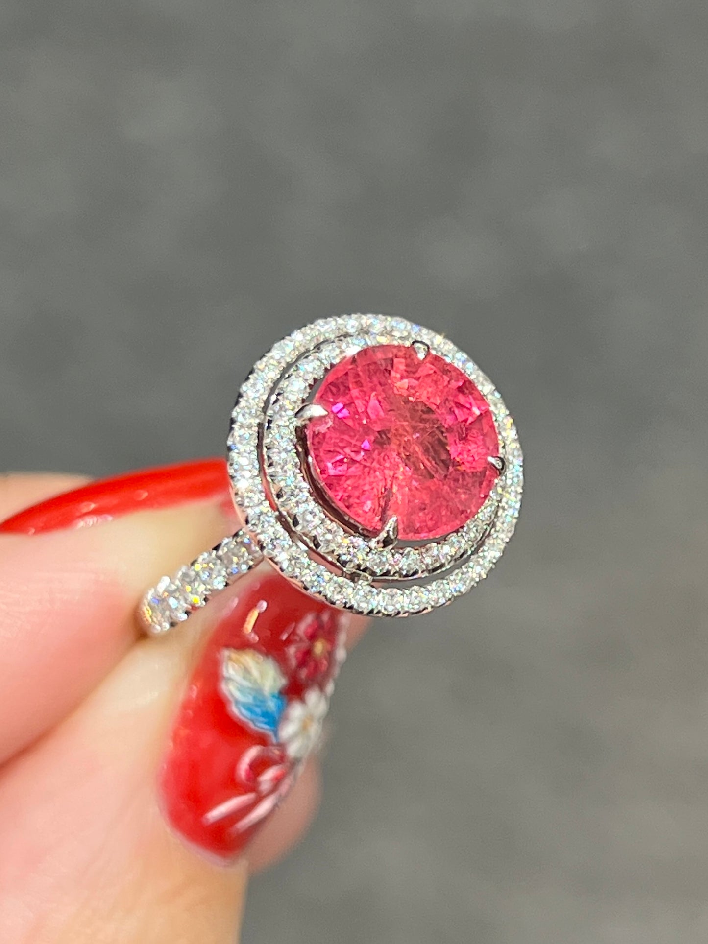 Natural Pink Tourmaline 3.52ct Ring Set With Natural Diamonds In 18k White Gold Gemstone Fine Jewellery Singapore
