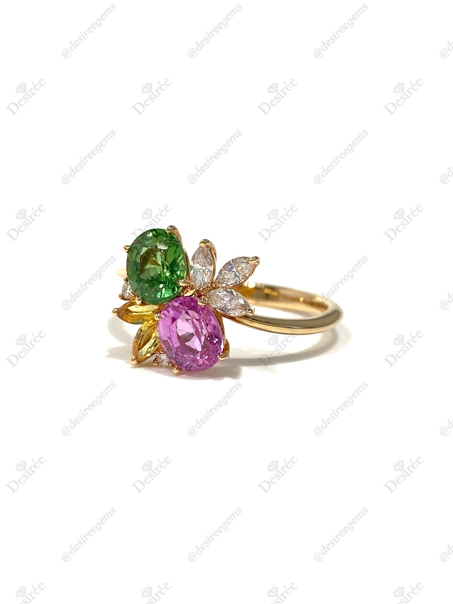 Natural Pink Sapphire 1.03ct And Tsavorite 0.78ct Toi et moi Ring