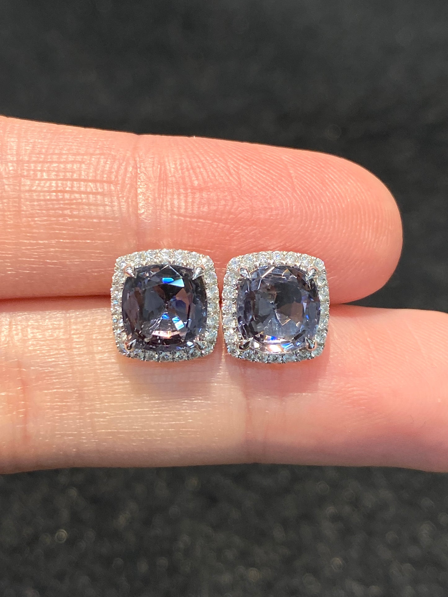 Natural Purplish Grey Spinel 3.45ct Earrings