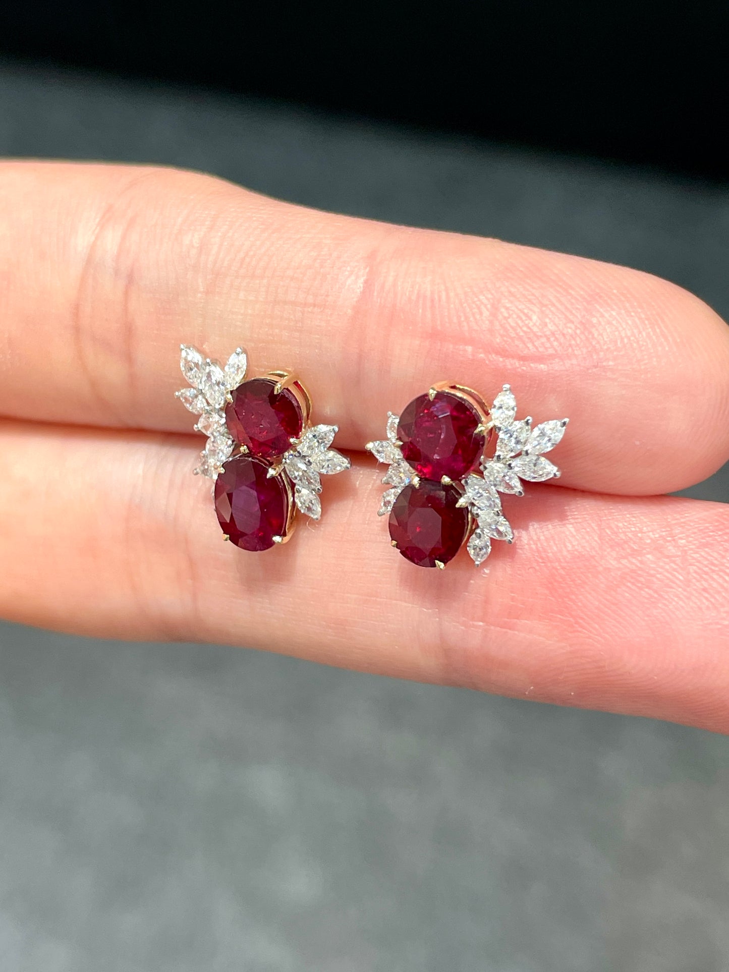 Natural Unheated Ruby 2.91 ct Earrings Set With Natural Diamonds 0.68ct In 18K White Gold Gemstone Fine Jewellery Singapore