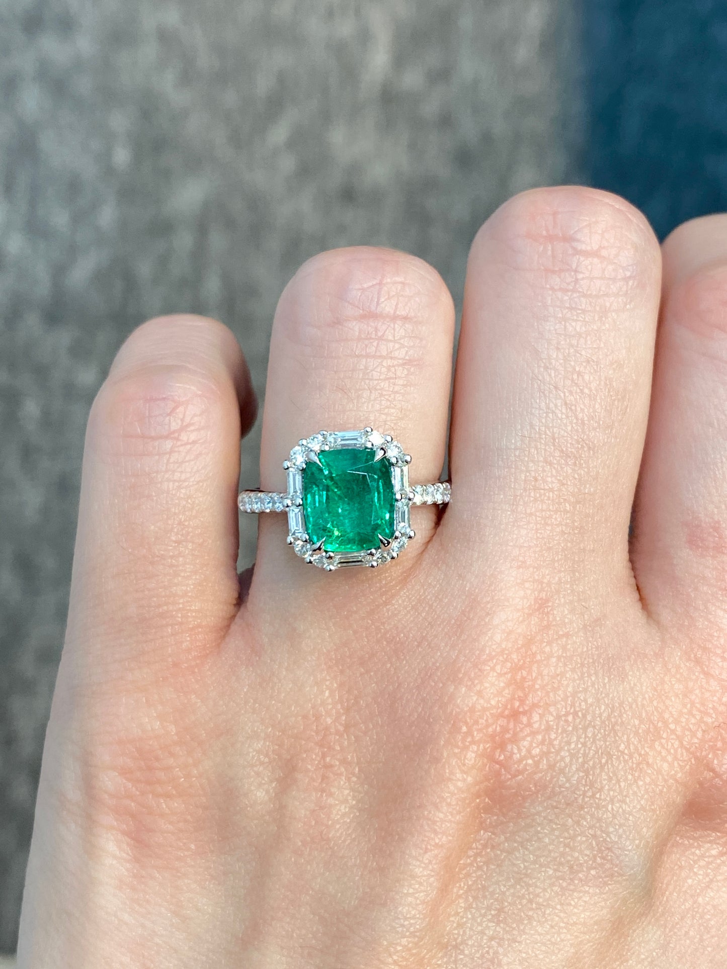 Natural Emerald 2.33ct Ring set with Natural Diamonds in 18K White Gold Singapore Gemstone Fine Jewelry