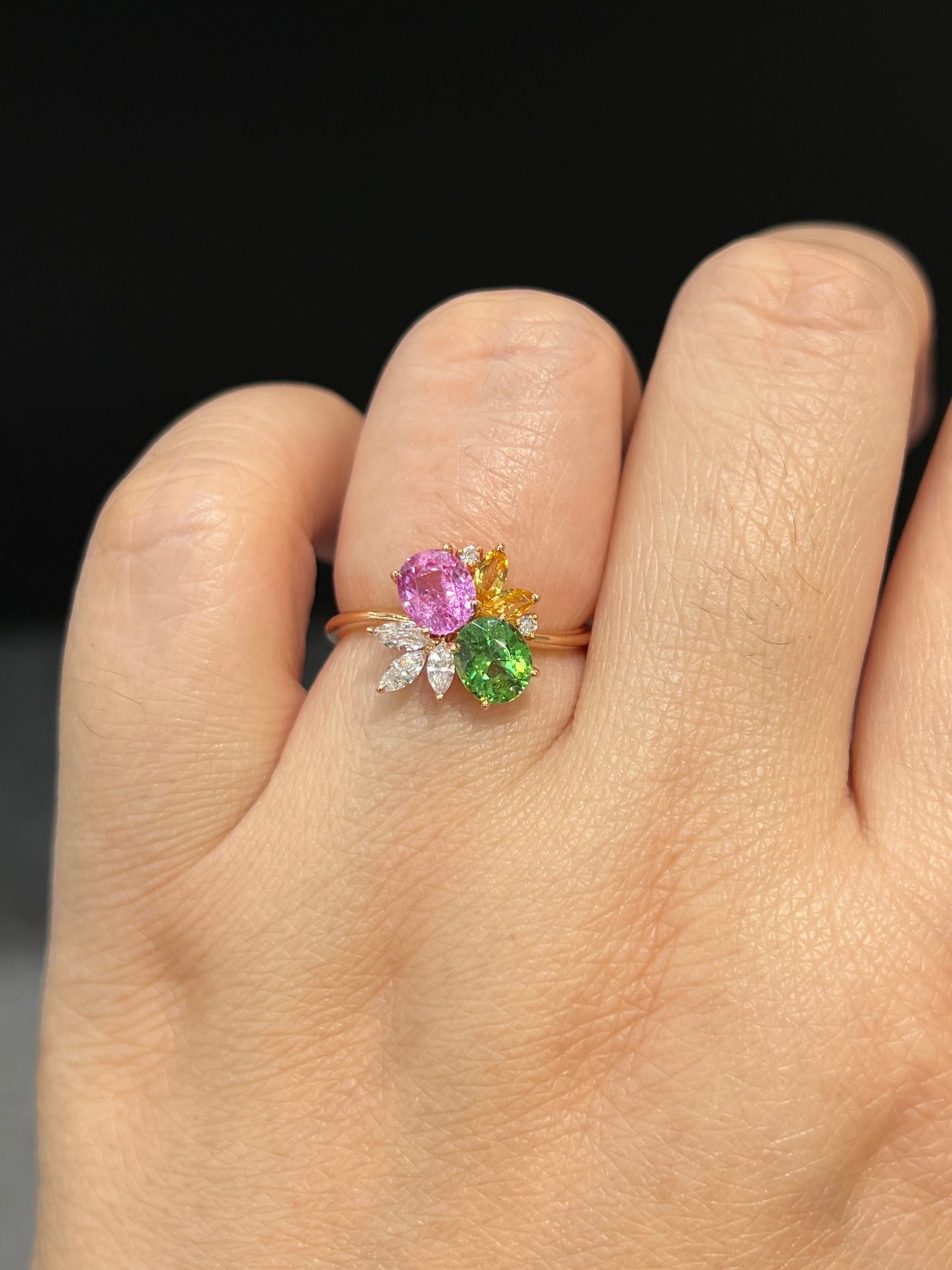 Natural Pink Sapphire 1.03ct And Tsavorite 0.78ct Toi et moi Ring