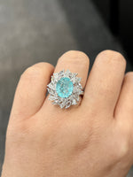 Natural Paraiba Tourmaline 2.25ct Ring Set With Natural Diamonds In 18K White Gold Singapore Gemstone Fine Jewellery