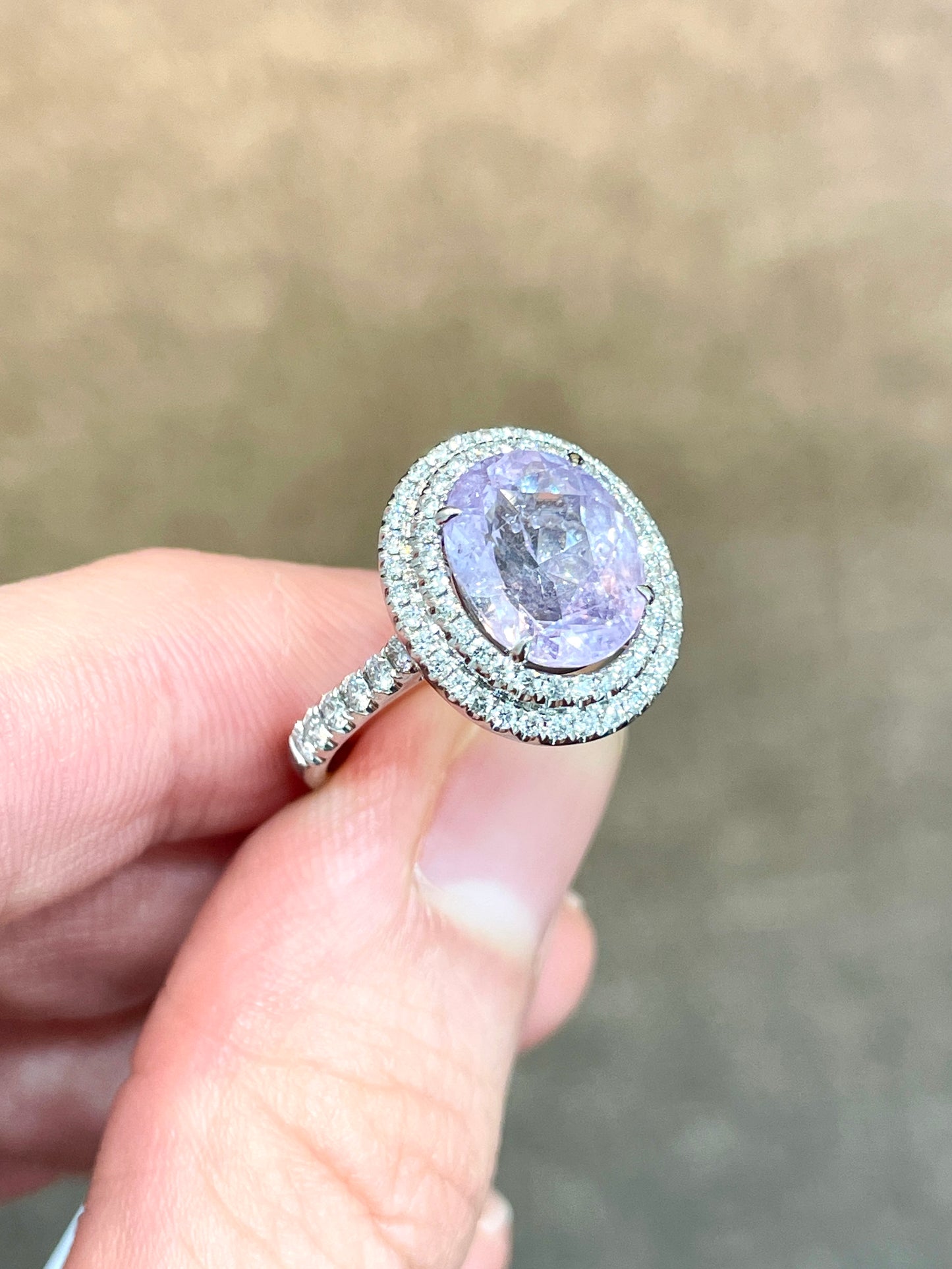 Natural Unheated Light Purple Sapphire 3.78ct Ring Set With Natural Diamond In 18K White Gold Singapore Gemstone Fine Jewellery