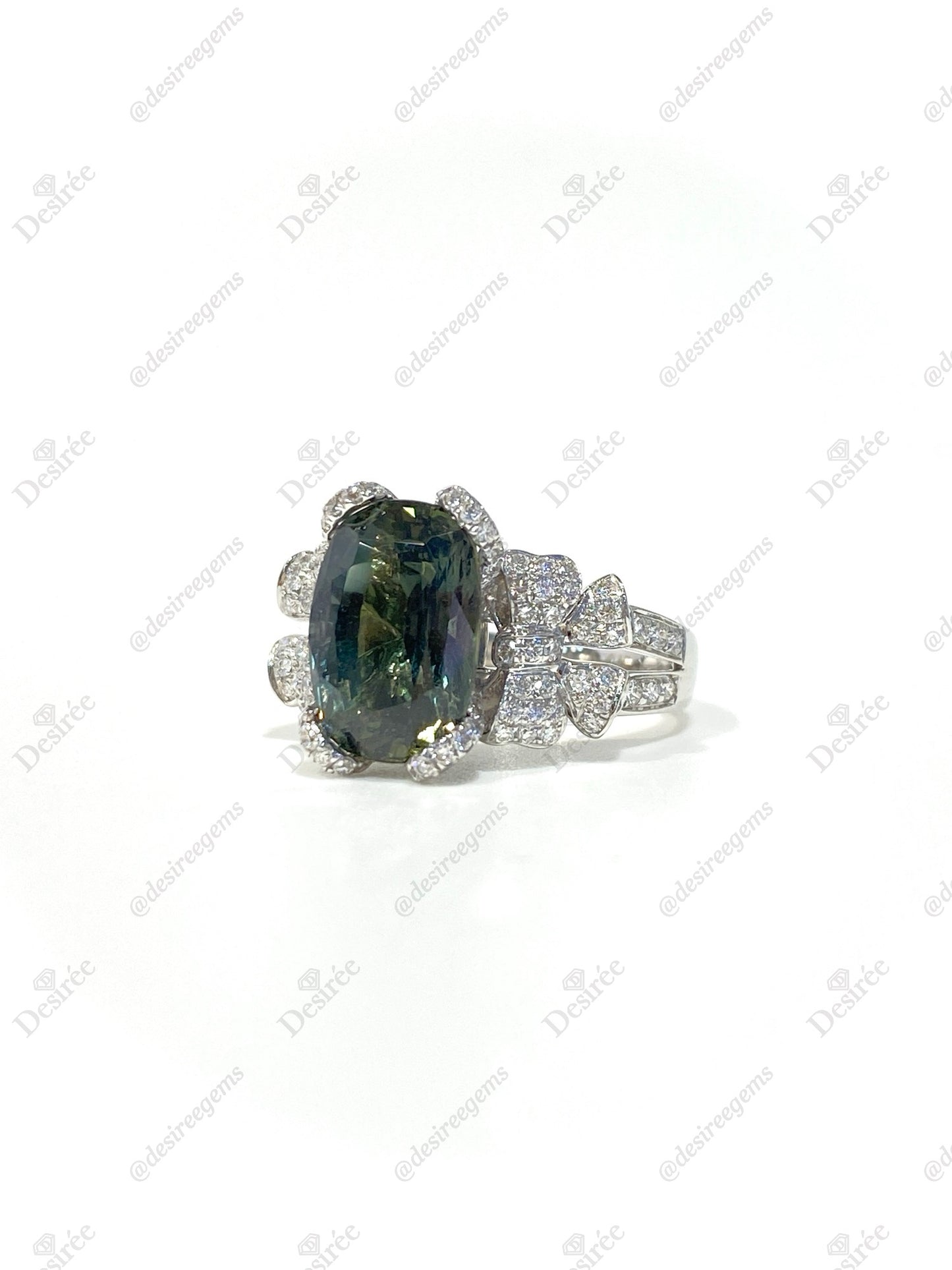 Natural Unheated Yellowish Green Sapphire Ring 5.46ct
