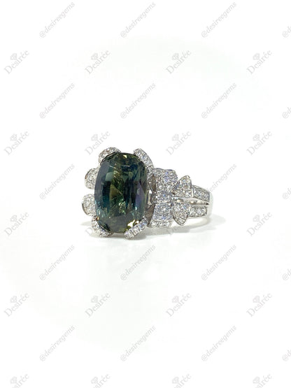 Natural Unheated Yellowish Green Sapphire Ring 5.46ct