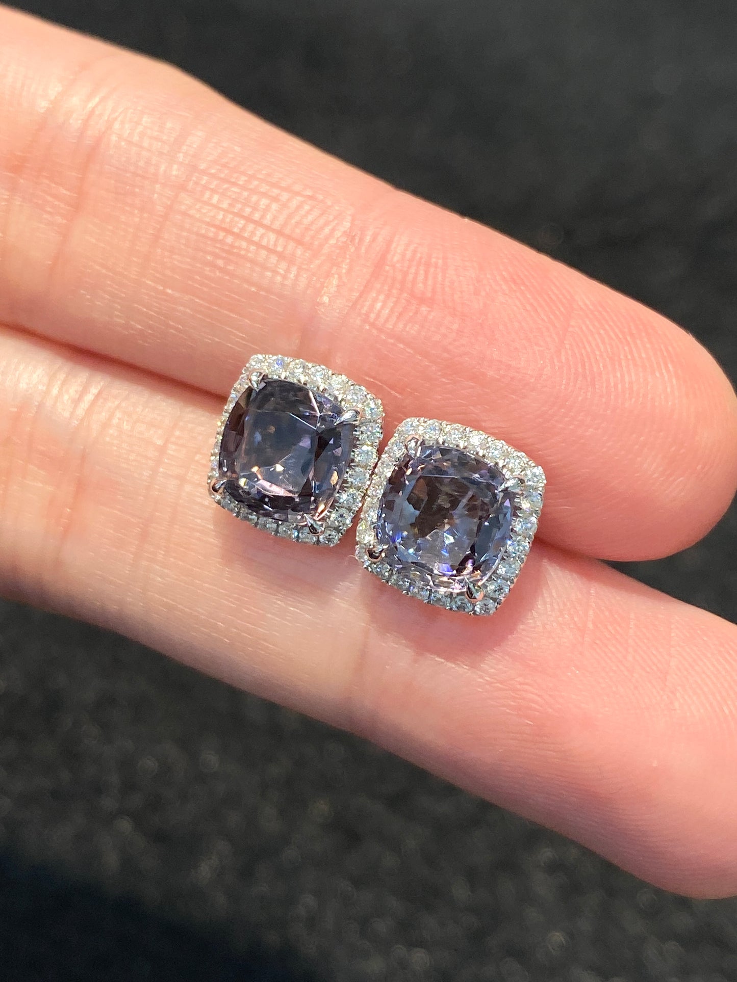Natural Purplish Grey Spinel 3.45ct Earrings