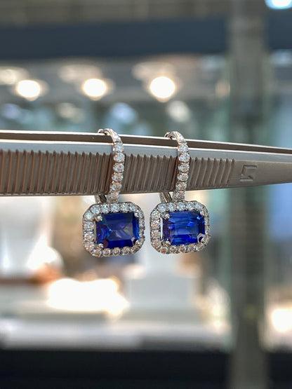 Blue Sapphire 1.85ct Earrings Set With Natural Diamonds In 18K White Gold Singapore Gemstone Fine Jewellery