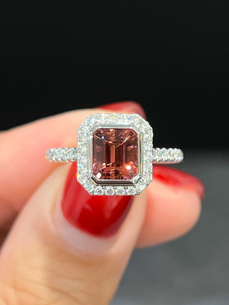 Natural Orange Tourmaline 1.67ct Ring Set With Natural Diamonds In 18K White Gold Singapore Gemstone Fine Jewellery