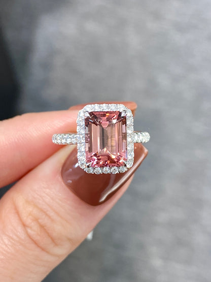 Natural Pink Tourmaline 3.01ct Ring Set With Natural Diamonds In 18k White Gold Gemstone Fine Jewellery Singapore