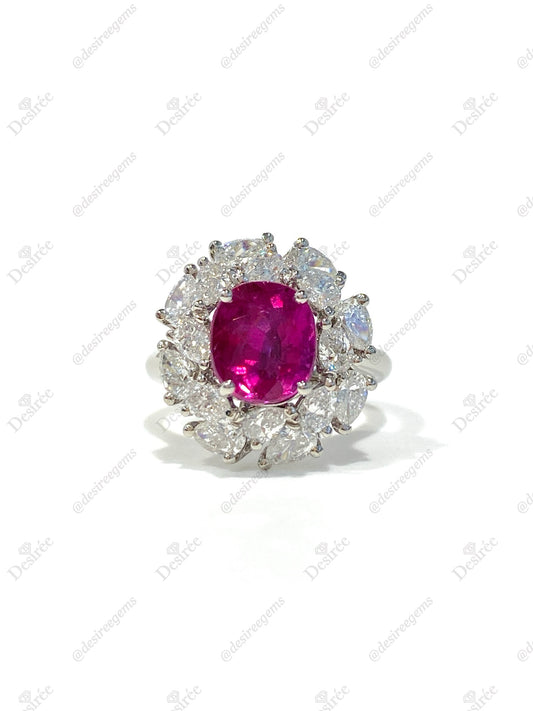 Natural Unheated Pinkish Red Ruby 3.02ct Ring