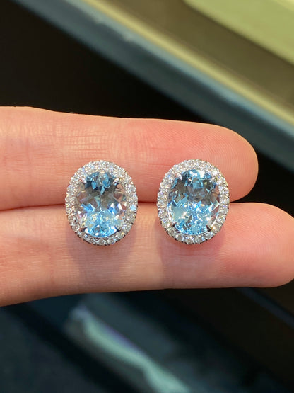 Natural Aquamarine Earrings 5.50ct Set With Natural Diamonds In 18K White Gold Singapore Gemstone Fine Jewellery