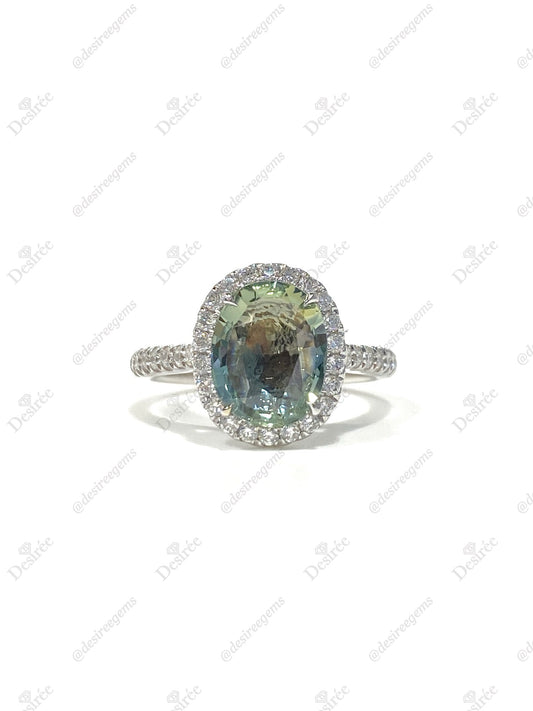 Natural Unheated Bluish Green Sapphire Ring 2.21ct