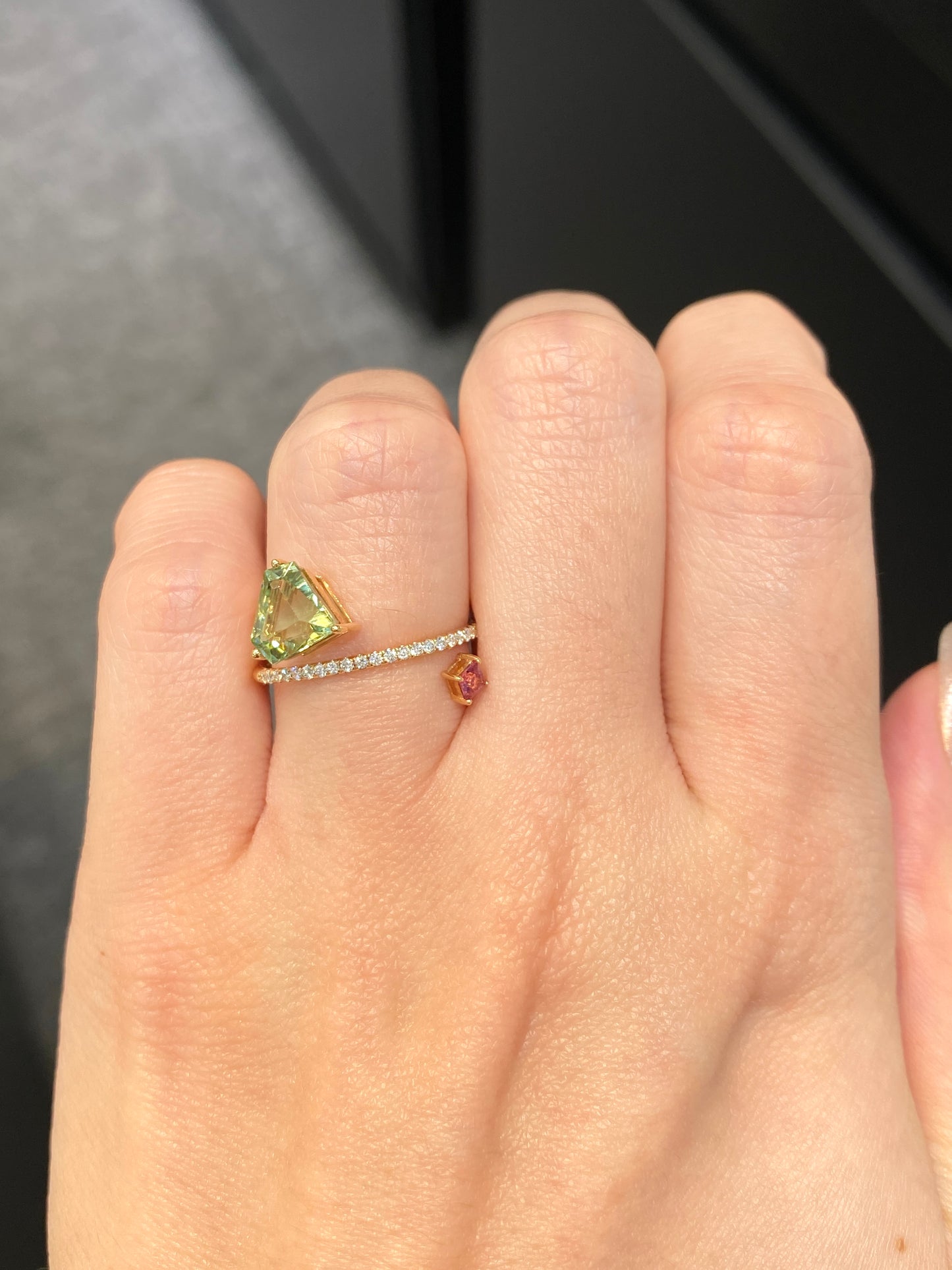Natural Tourmaline 1.36ct Toi et moi Open Ring
