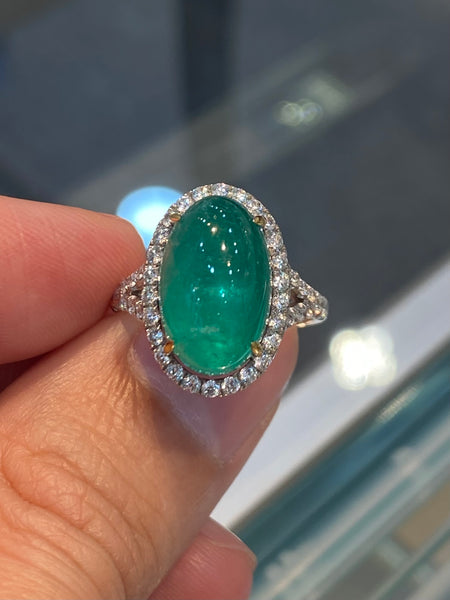Natural Colombian Emerald 7.07ct Ring Set With Natural Diamonds In 18K White Gold Fine Jewellery