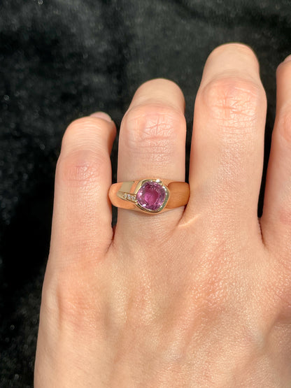 Natural Pink Sapphire 1.36ct Ring set with natural diamonds in 18k Rose Gold Gemstone Jewellery