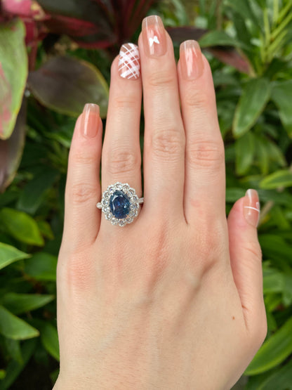 Natural Unheated Teal Blue Sapphire 5.01ct Ring