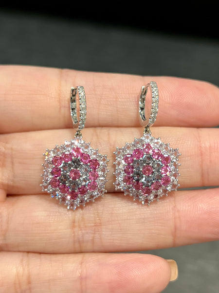 Natural Spinels 5.82ct Earrings Set With Natural Diamonds In 18K White Gold Singapore Gemstone Fine Jewellery