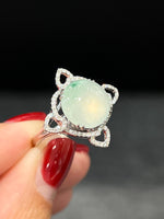 Natural Type A Icy Jadeite Ring Set With 0.27ct Natural Diamonds In 18K White Gold Singapore Gemstone Fine Jewellery