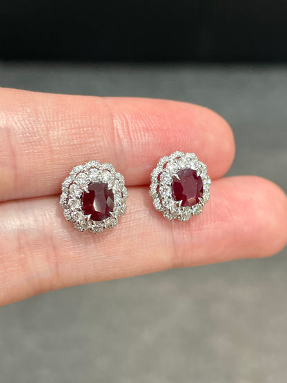 Natural Unheated Ruby 1.85 ct Earrings Set With Natural Diamonds 0.65ct In 18K White Gold Gemstone Fine Jewellery Singapore