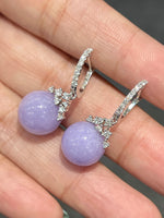 Natural Type A Purple Jadeite Earrings Set With Natural Diamonds In 18K White Gold Singapore Fine Jewellery