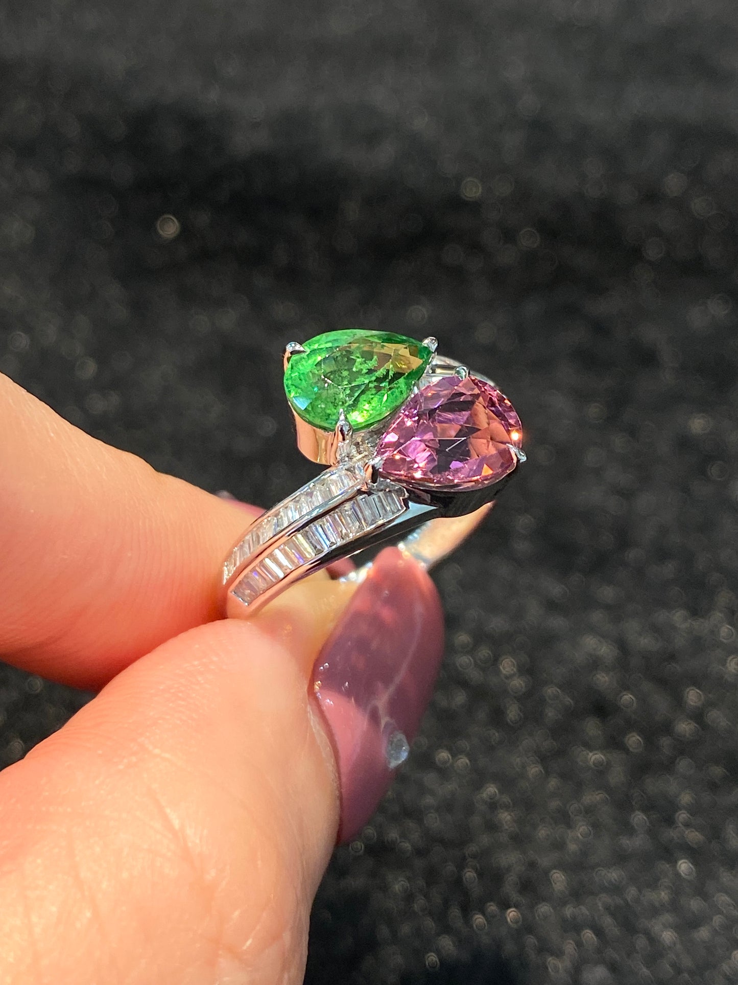 Natural Green Garnet Tsavorite 1.27ct and Tourmaline 1.32ct Ring