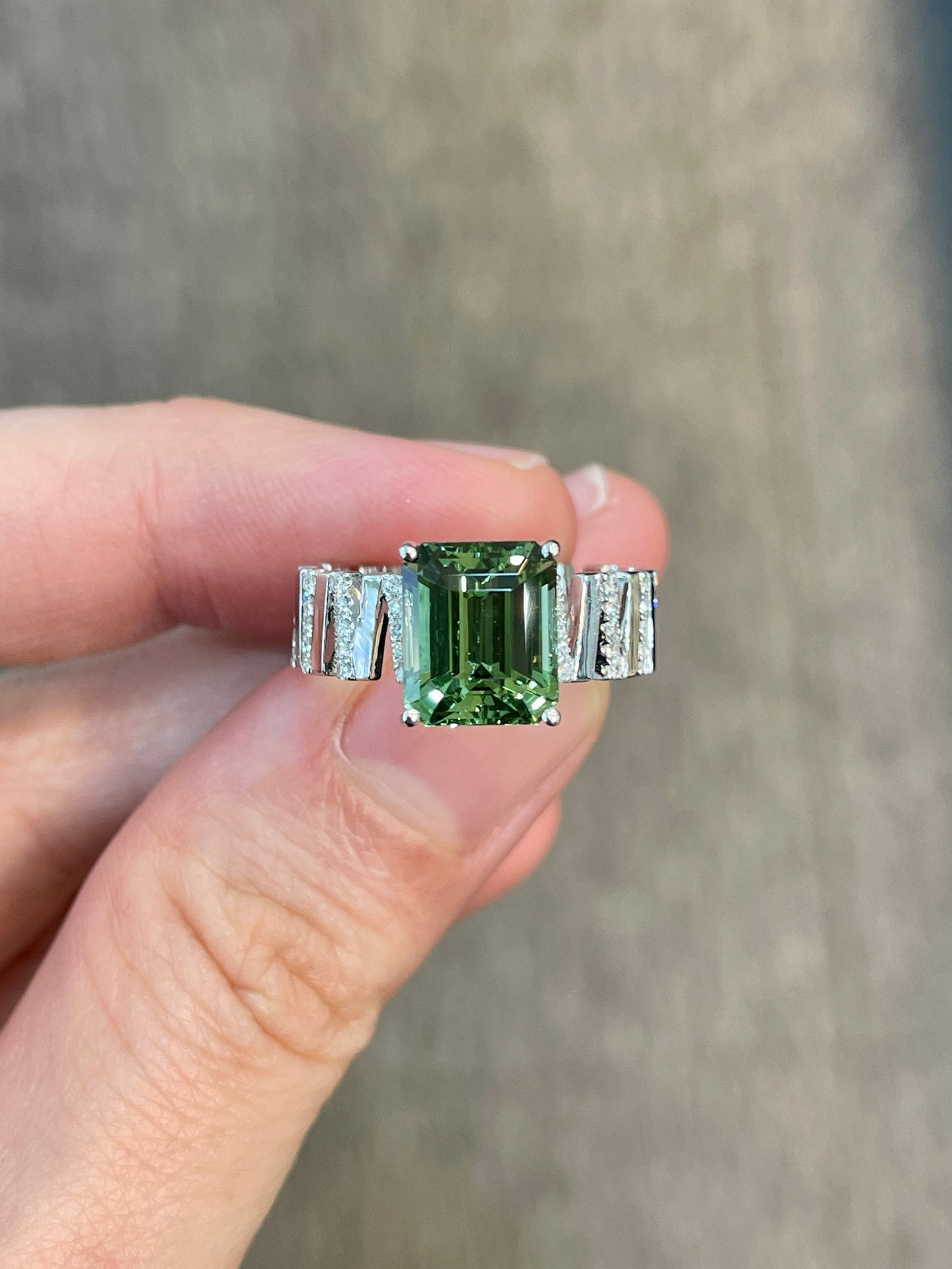Natural Green Tourmaline 2.94ct Ring Set With Natural Diamond In 18K White Gold Gemstone Singapore Fine Jewellery