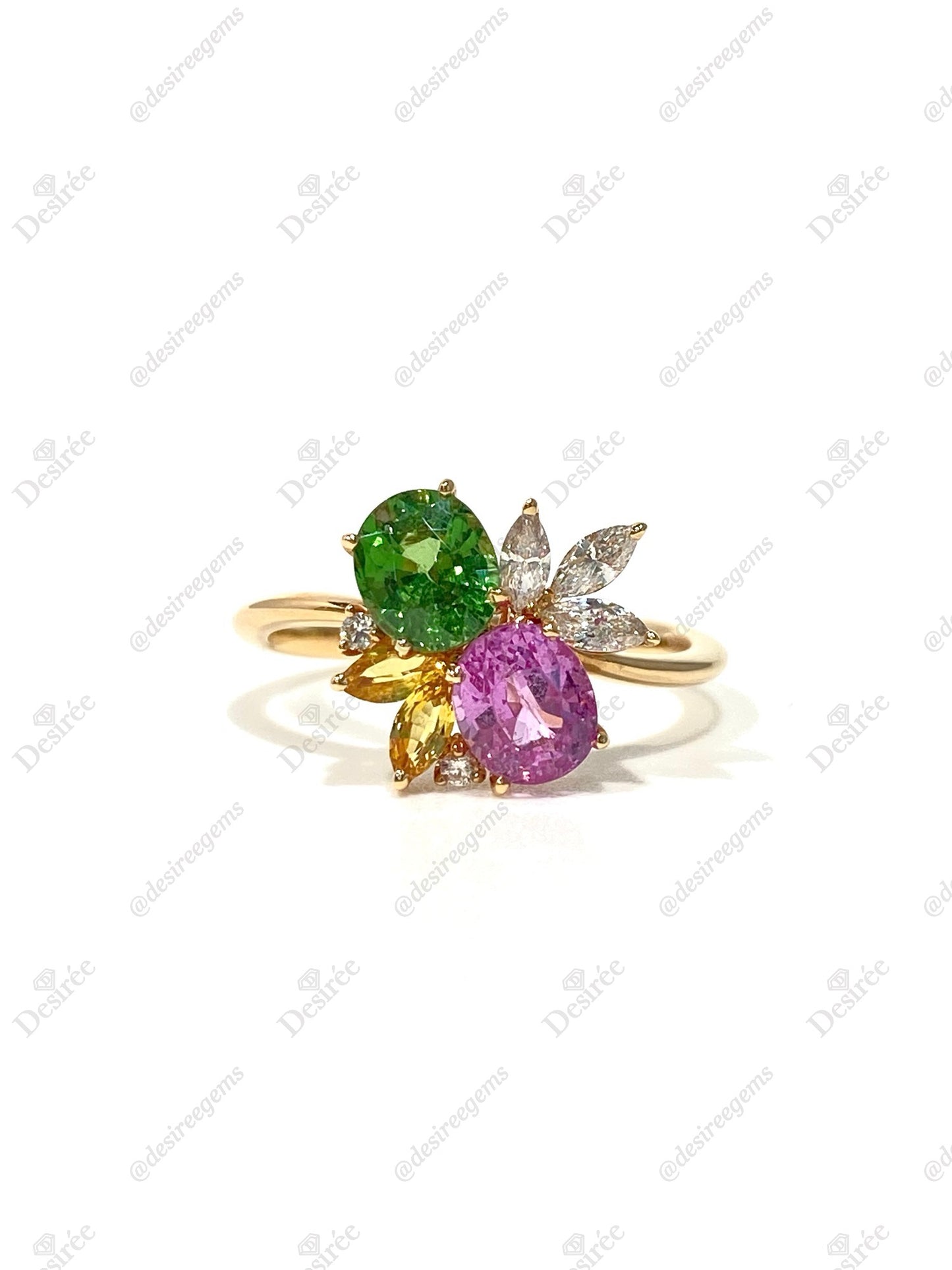 Natural Pink Sapphire 1.03ct And Tsavorite 0.78ct Toi et moi Ring