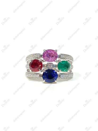 Natural Sapphire Emerald Spinel Cluster Ring