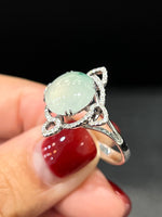 Natural Type A Icy Jadeite Ring Set With 0.27ct Natural Diamonds In 18K White Gold Singapore Gemstone Fine Jewellery