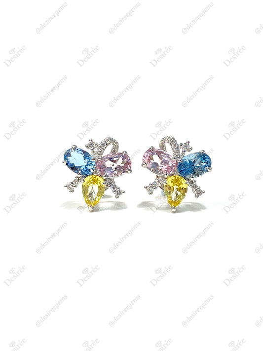 Natural Yellow Sapphire, Aquamarine & Morganite Earrings