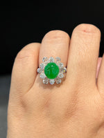 Natural Type A Jadeite Ring Set With 1.36ct Natural Diamonds in 18K White Gold Fine Jewellery