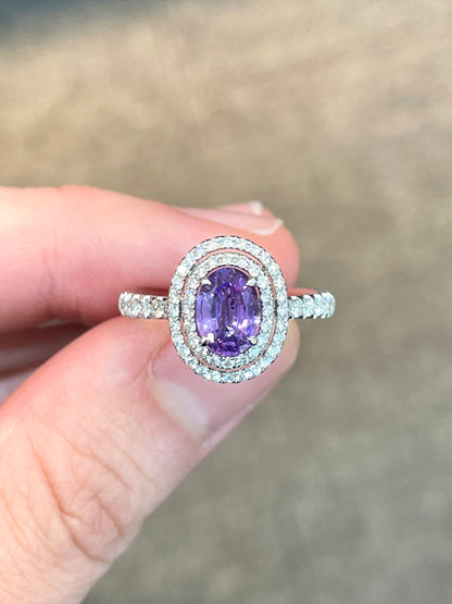 Natural Purple Sapphire 0.94ct Ring Set With Natural Diamond In 18K White Gold Singapore Gemstone Fine Jewellery