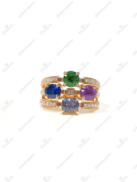 Natural Sapphire Tsavorite Spinel 3.30ct Cluster Ring