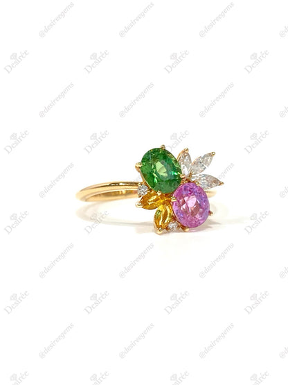 Natural Pink Sapphire 1.03ct And Tsavorite 0.78ct Toi et moi Ring