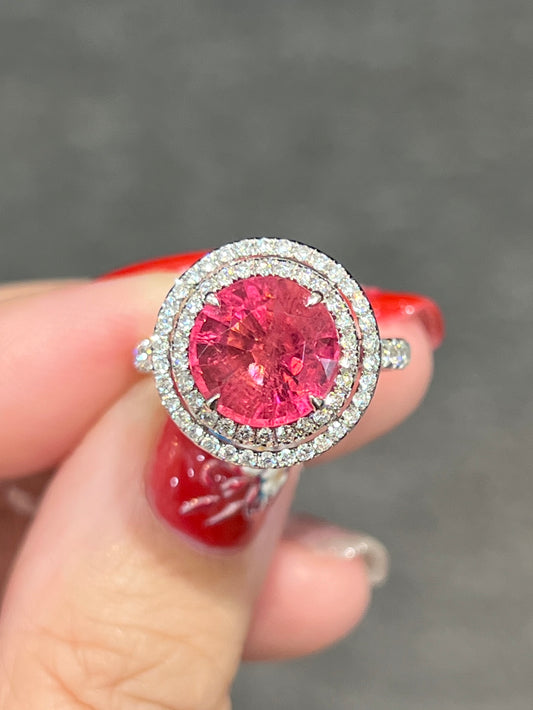 Natural Pink Tourmaline 3.52ct Ring Set With Natural Diamonds In 18k White Gold Gemstone Fine Jewellery Singapore