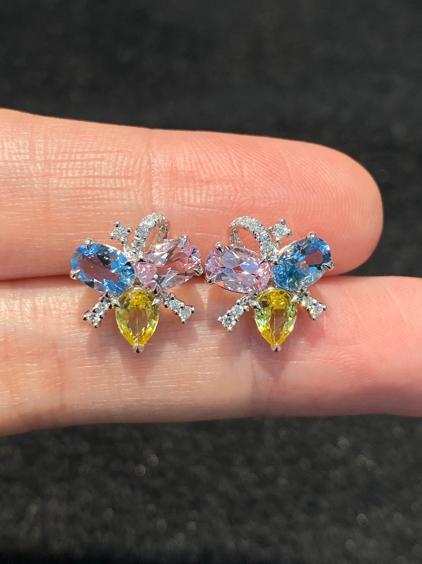 Natural Yellow Sapphire, Aquamarine & Morganite Earrings