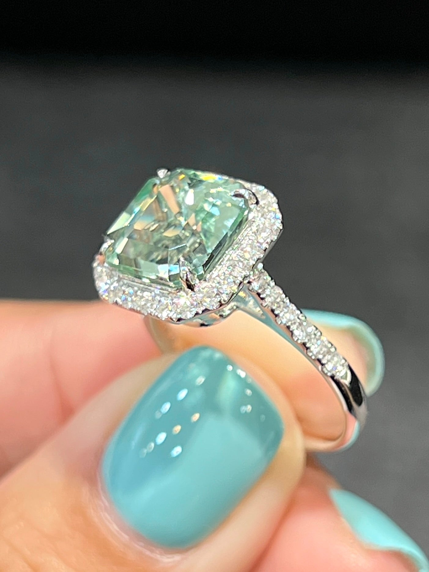 Natural Blue Green Tourmaline 4.11ct Ring Set In 18K White Gold Gemstone Singapore Fine Jewelry