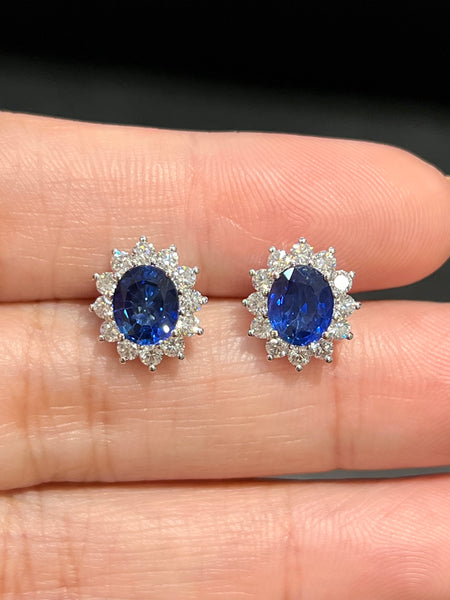 Natural Blue Sapphire Earrings 2.46ct Set With Natural Diamonds In 18K White Gold Singapore Gemstone Fine Jewellery
