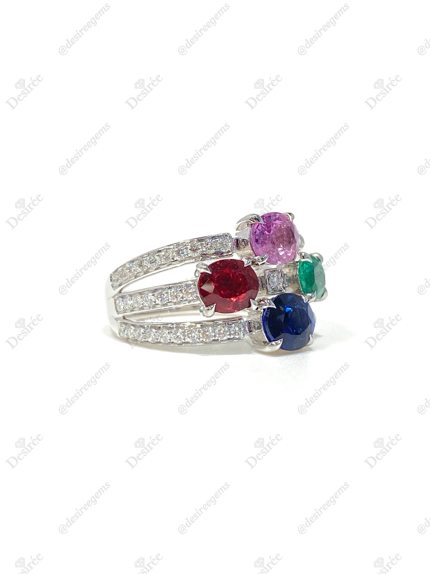 Natural Sapphire Emerald Spinel Cluster Ring