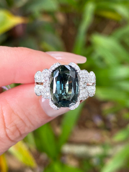 Natural Unheated Yellowish Green Sapphire Ring 5.46ct