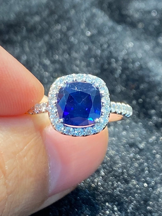 Natural Blue Sapphire Ring 2.78ct set with 0.43ct natural diamonds in 18k white gold