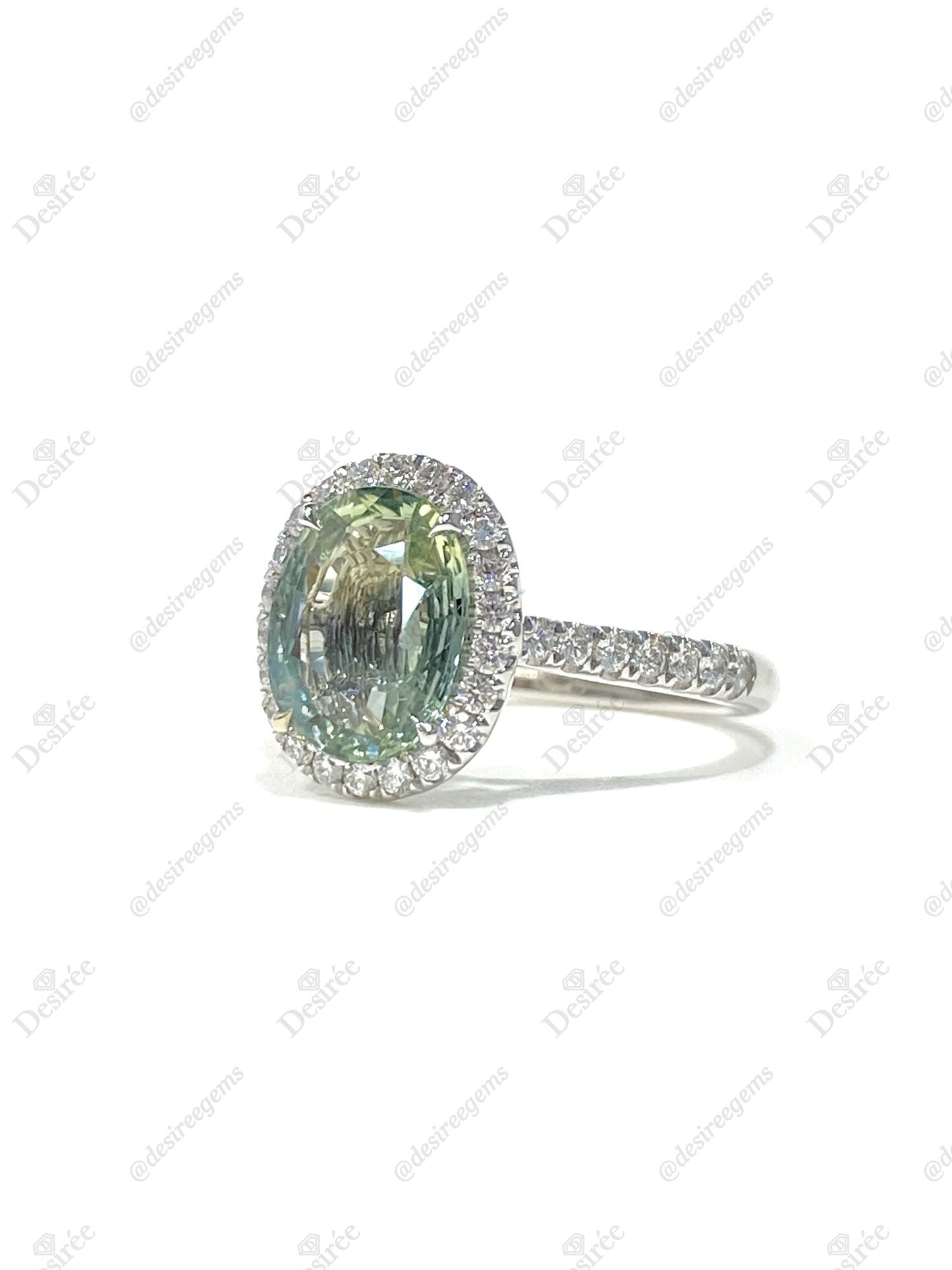 Natural Unheated Bluish Green Sapphire Ring 2.21ct
