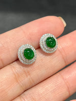 Natural Type A Jadeite Earrings set with 0.44ct Natural Diamonds In 18K White Gold Singapore Gemstone Fine Jewellery