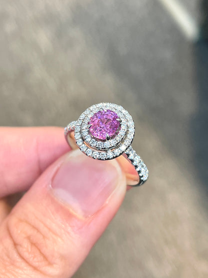 Natural Pink Sapphire 1.10ct Ring Set With Natural Diamond In 18K White Gold Singapore Gemstone Fine Jewellery