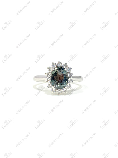 Natural Unheated Teal Sapphire 1.73ct Ring