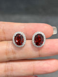 Natural Orangy Red Garnet 6.35ct Earrings Set With Natural Diamonds In 18K White Gold Gemstone Singapore Fine Jewellery