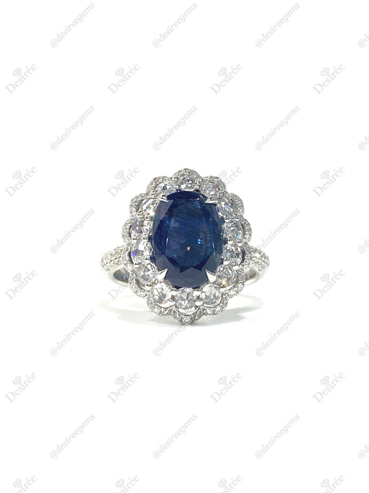 Natural Unheated Greenish Blue Sapphire 5.01ct Ring