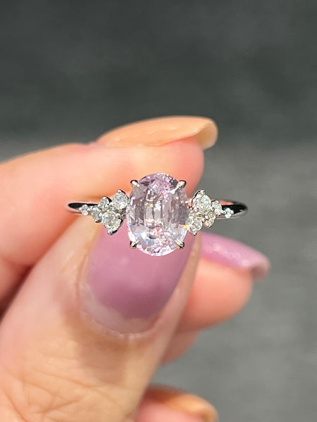 Natural Unheated Light Pink Sapphire 1.55ct Ring Set With Natural Diamond In 18K White Gold Singapore Gemstone Fine Jewellery