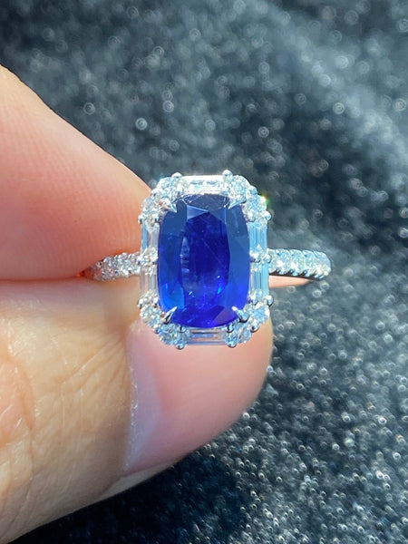 Natural Blue Sapphire Ring 2.14ct set with 0.50ct natural diamonds in 18k white gold